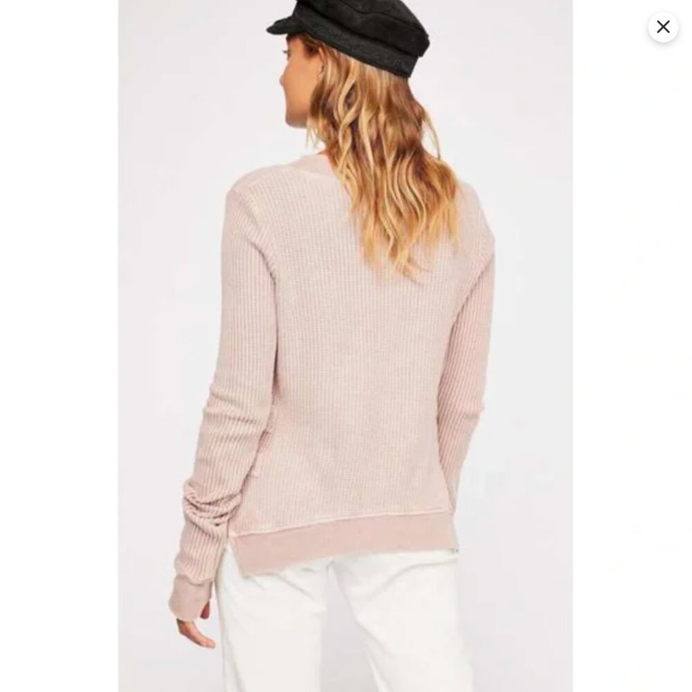 Free People FP One Size S Side Tie Waffle Knit Cropped Sweater Blush Pink - Picture 3 of 11